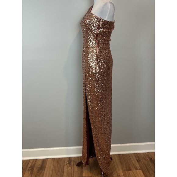 Bronx & Banco Gold Dress US Size 8 Sequin Jersey One Shoulder Goddess - Picture 6 of 16